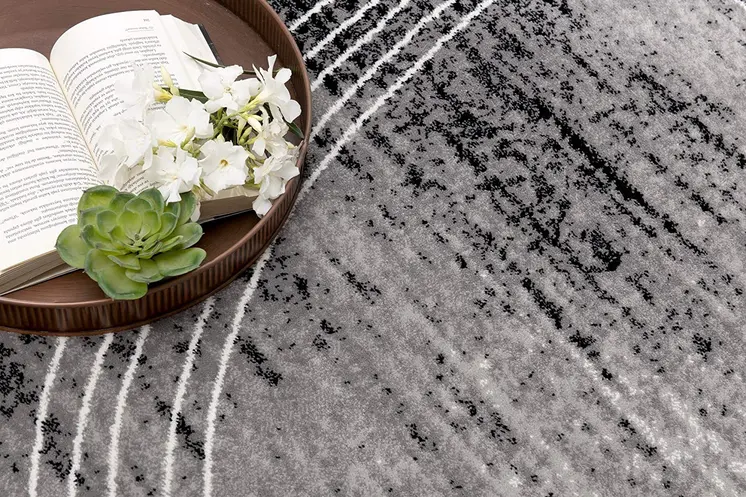 8' Gray and Black Abstract Power Loom Distressed Runner Rug
