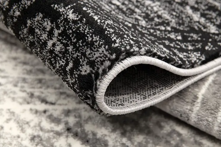 8' Gray and Black Abstract Power Loom Distressed Runner Rug