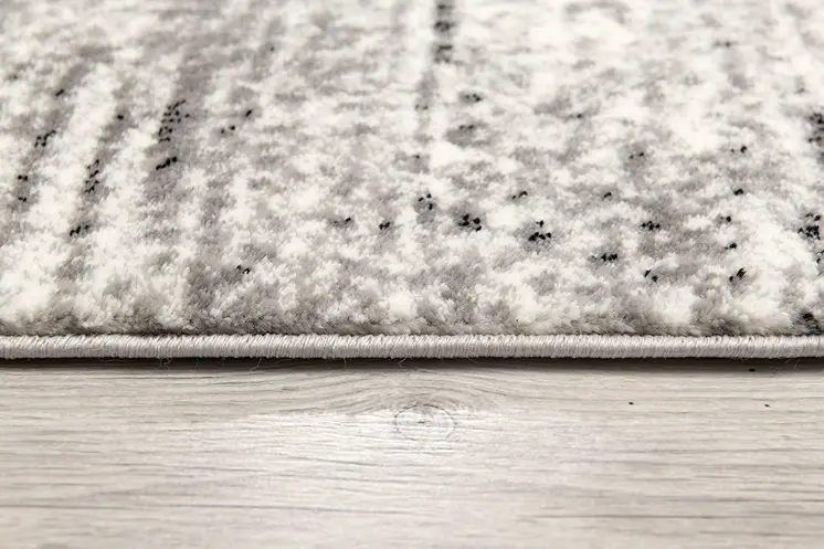 8' Gray and Black Abstract Power Loom Distressed Runner Rug
