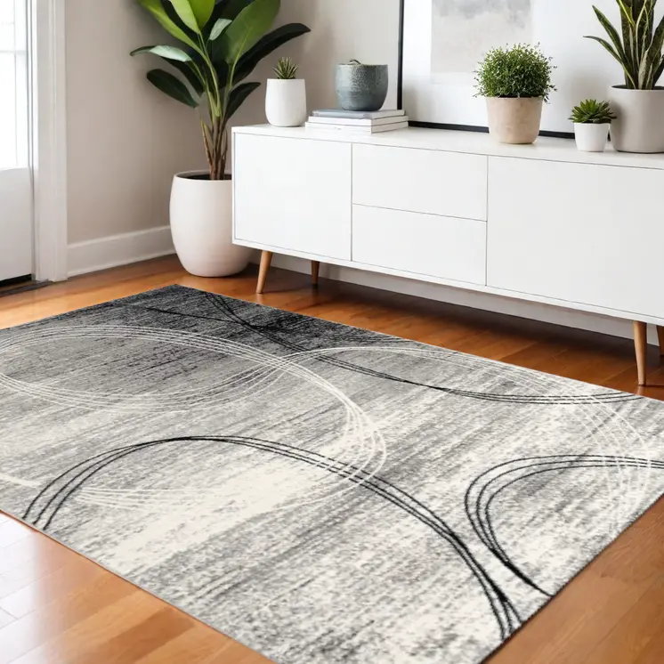 4' X 6' Gray Abstract Power Loom Area Rug
