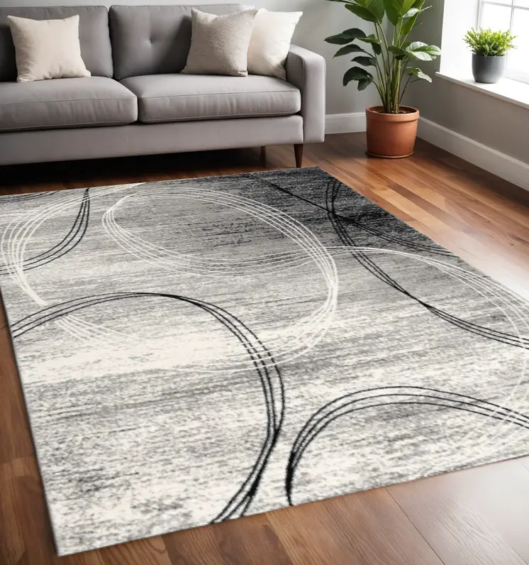 5' X 7' Gray Abstract Dhurrie Area Rug
