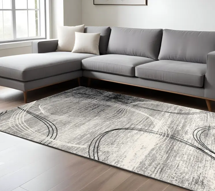 6' X 9' Gray Abstract Dhurrie Area Rug