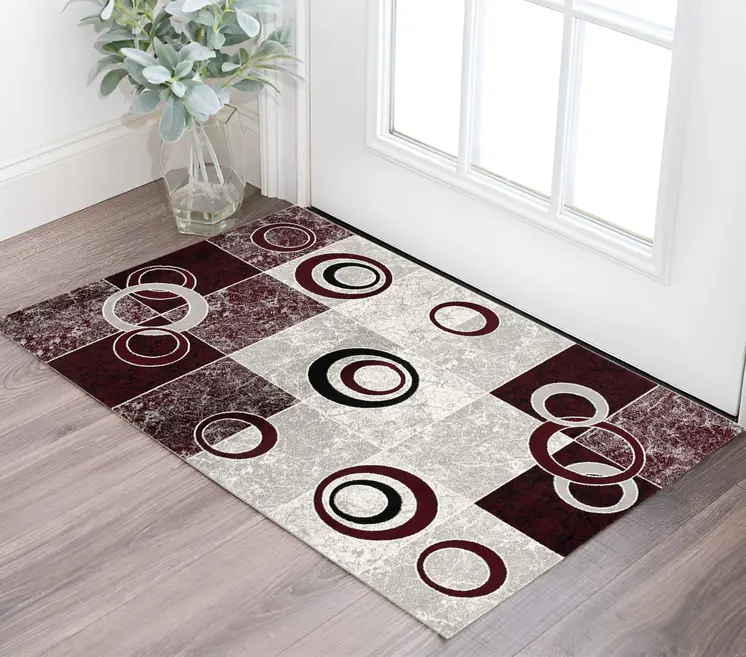 2' X 4' Red Abstract Dhurrie Area Rug