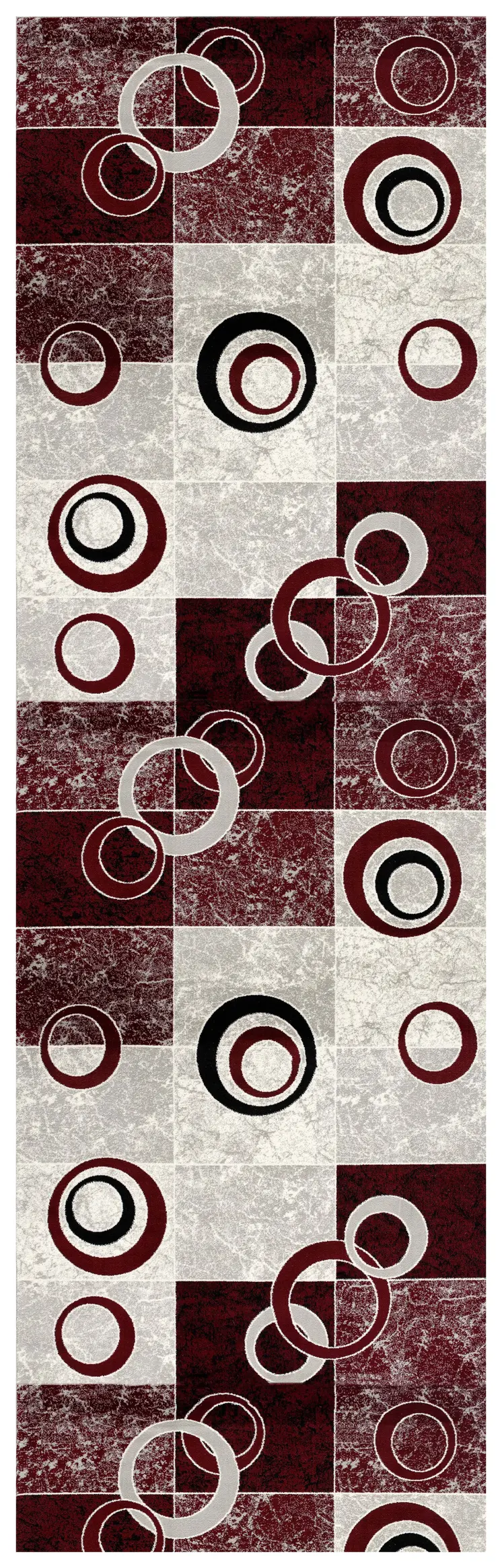 8' Red and White Geometric Power Loom Runner Rug