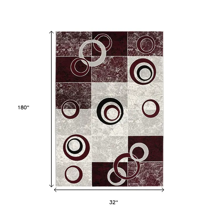 15' Red And White Abstract Runner Rug