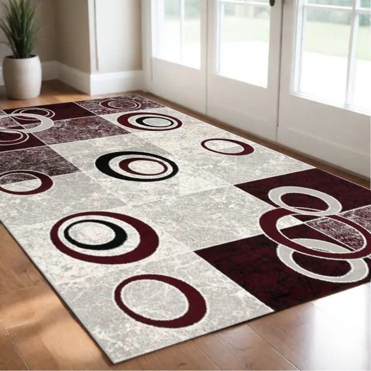 3' X 5' Red Abstract Power Loom Area Rug