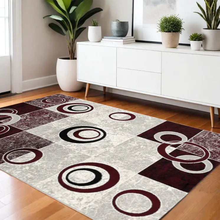 4' X 6' Red Abstract Power Loom Area Rug