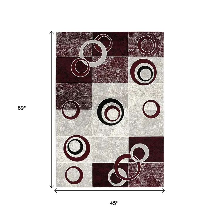 4' X 6' Red Abstract Power Loom Area Rug