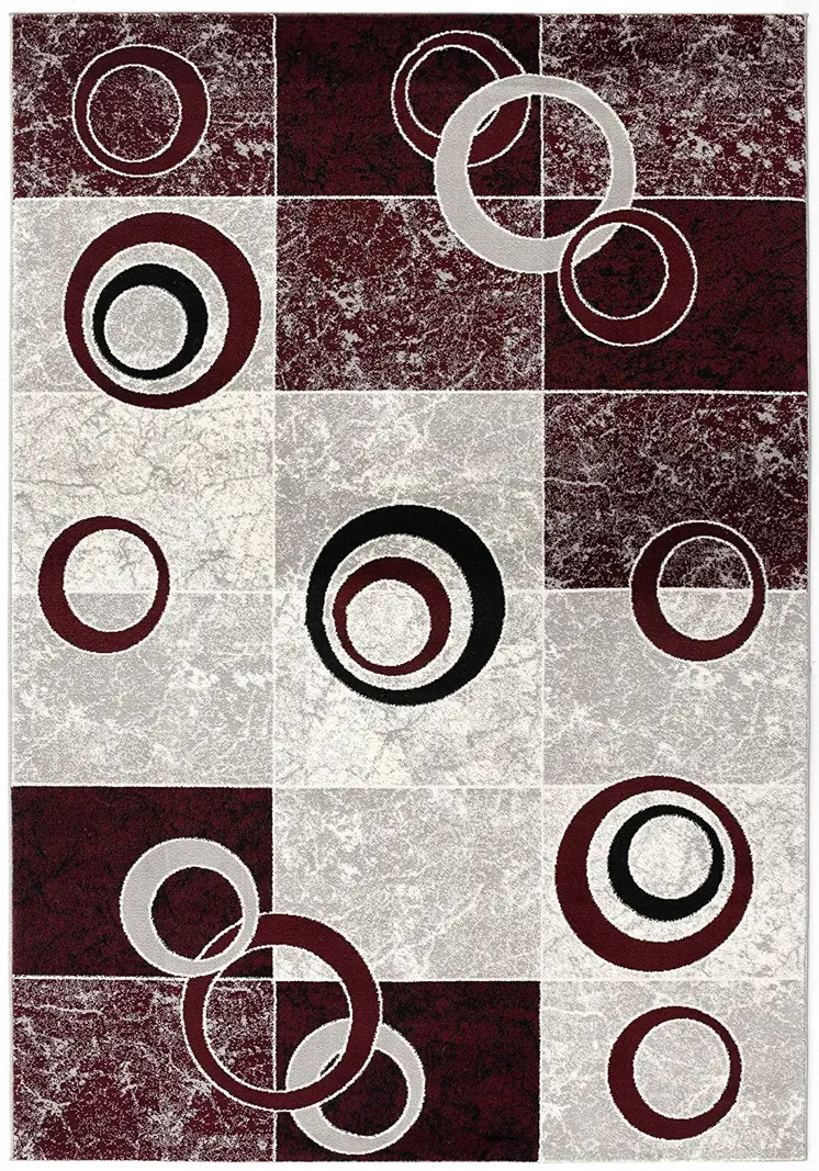 5' X 7' Red Abstract Dhurrie Area Rug