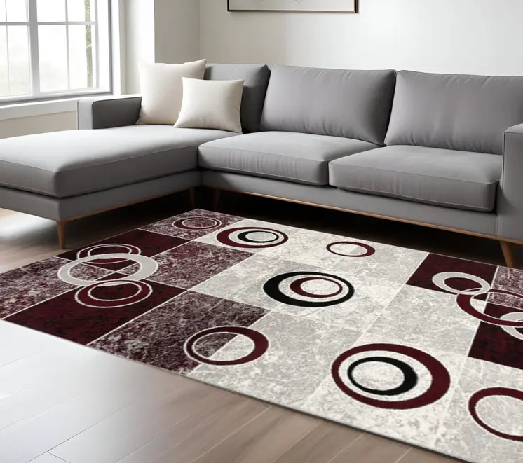 6' X 9' Red Abstract Dhurrie Area Rug