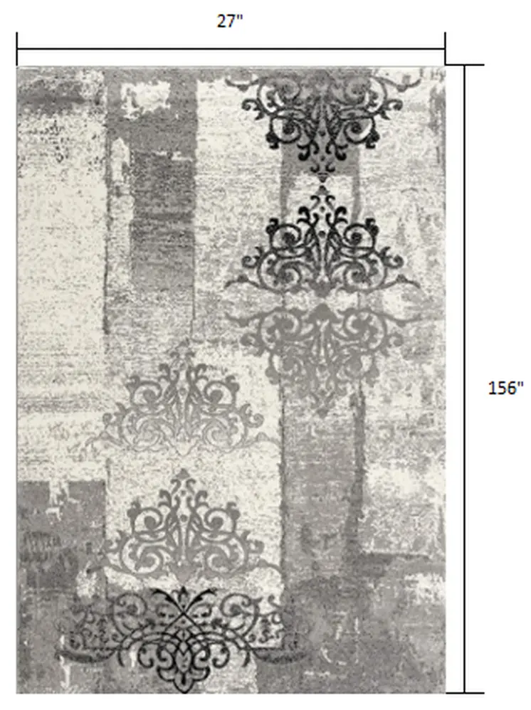 2' X 13' Gray Faded Filigree Pattern Runner Rug