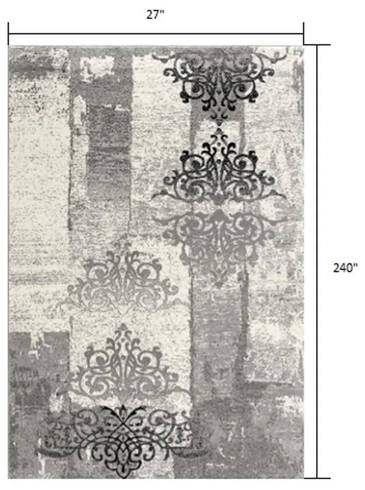 20' Gray Damask Dhurrie Runner Rug