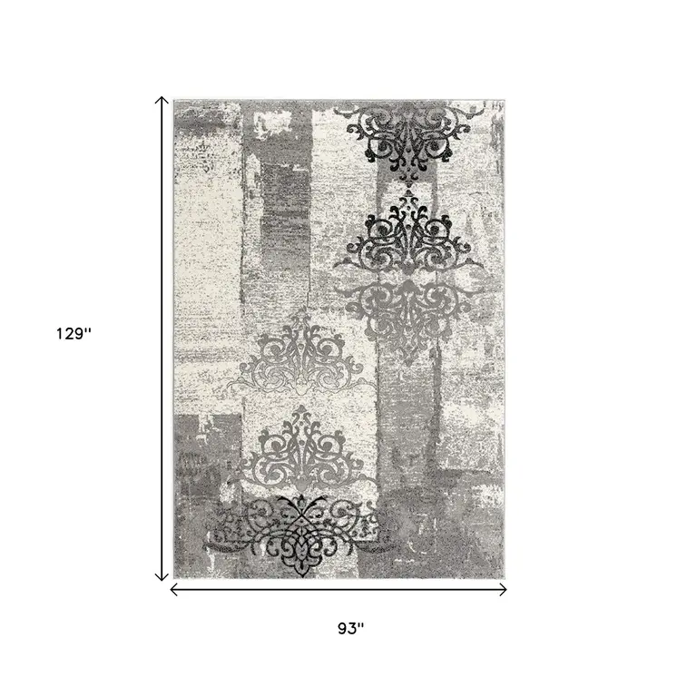 8' X 10' Gray Damask Dhurrie Area Rug