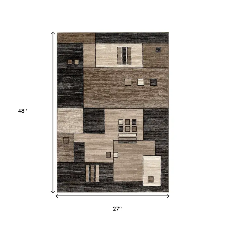 2' X 4' Beige Abstract Dhurrie Area Rug