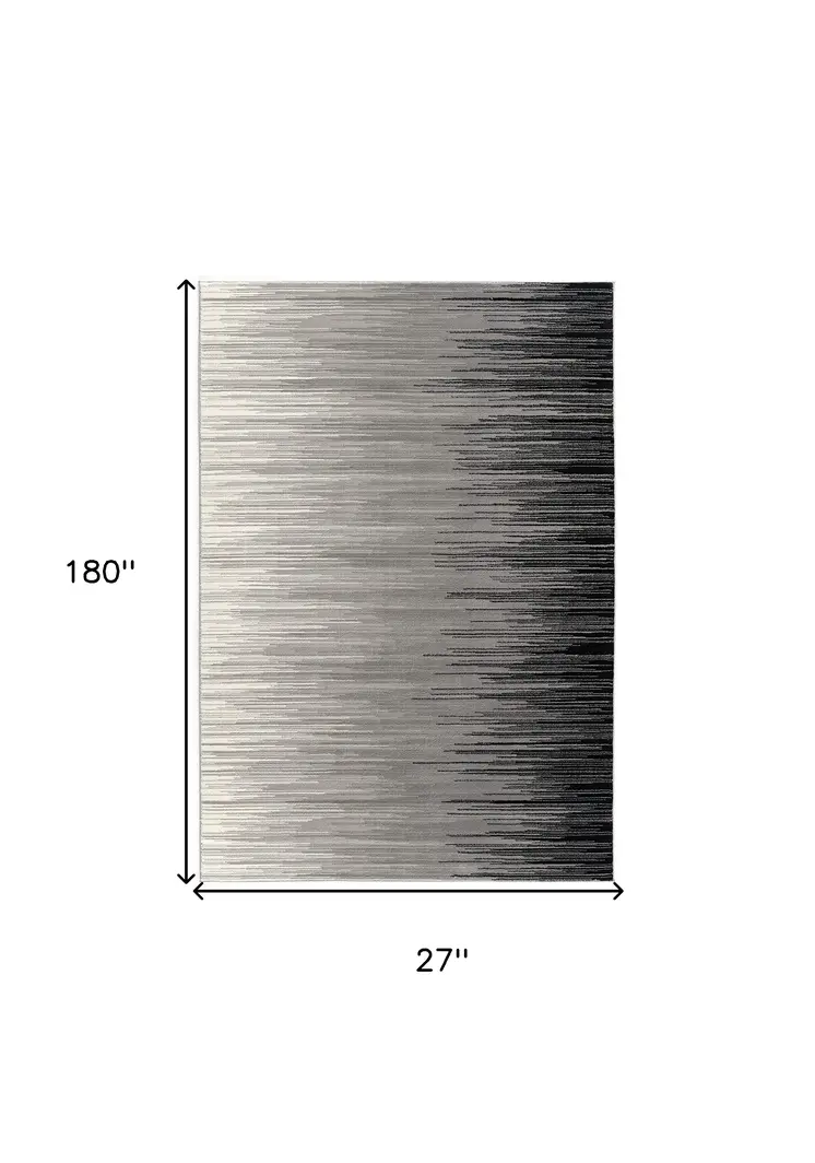 2' X 15' Black Transitional Striped Runner Rug