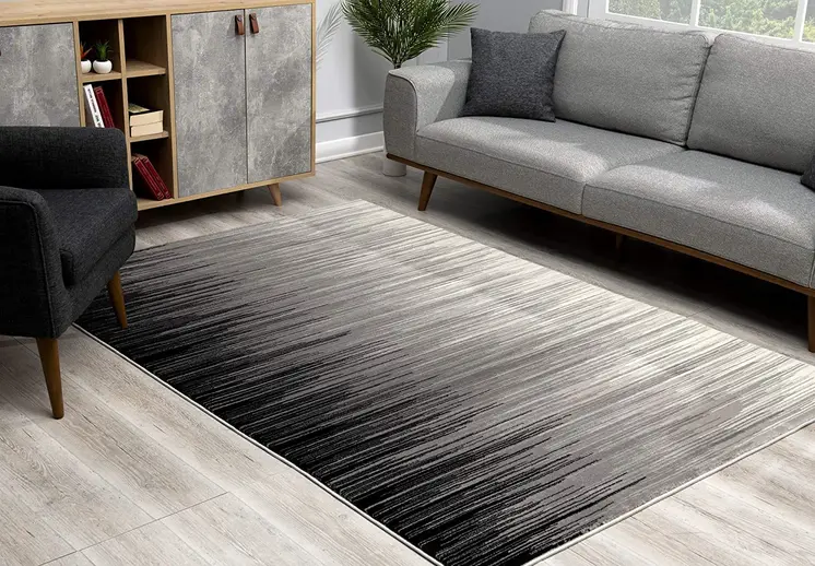 2' X 20' Black Transitional Striped Runner Rug