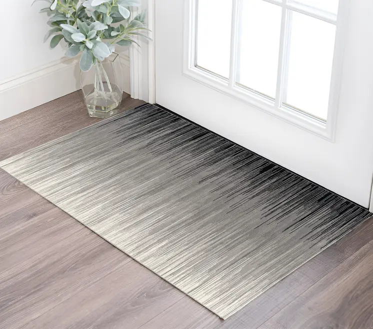 2' X 4' Black Abstract Dhurrie Area Rug