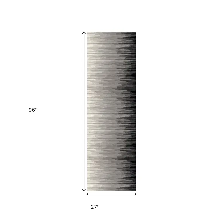 8' Black Striped Power Loom Runner Rug