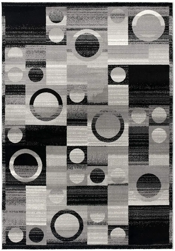 2' X 13' Gray Blocks And Rings Runner Rug