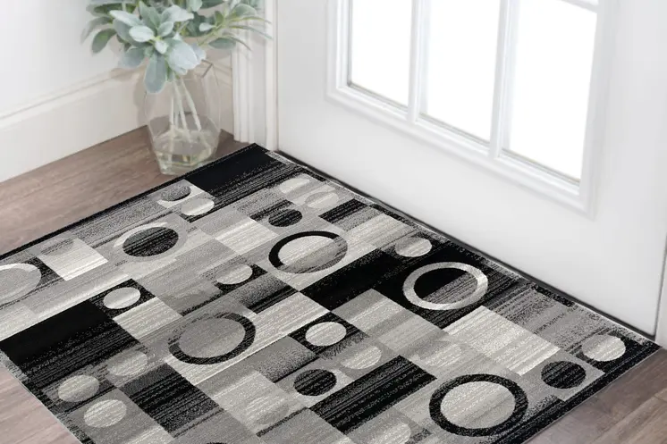 2' X 4' Gray Black And White Abstract Distressed Area Rug