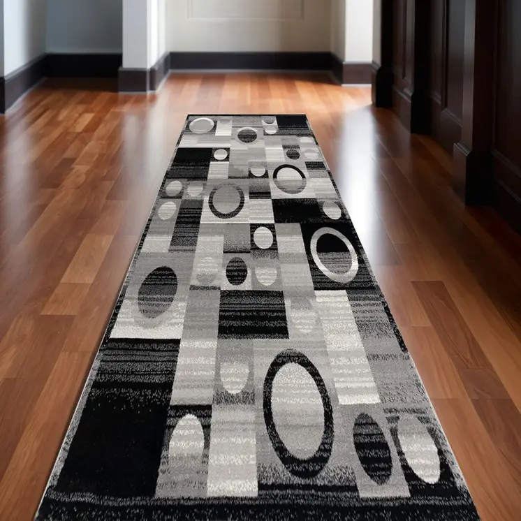 10' Gray Abstract Power Loom Runner Rug