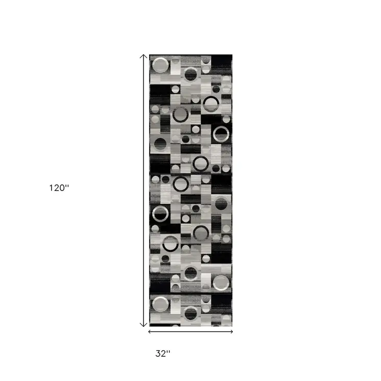 10' Gray Abstract Power Loom Runner Rug