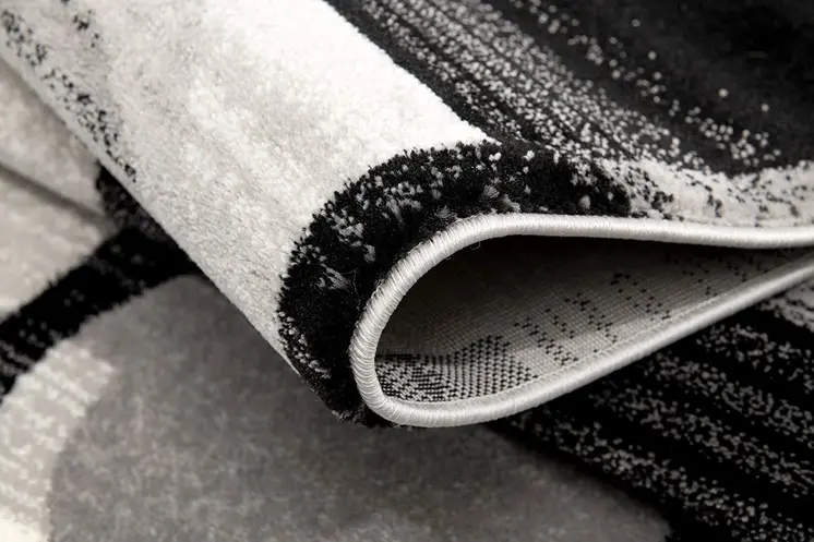 13' Black Gray And White Abstract Shag Runner Rug
