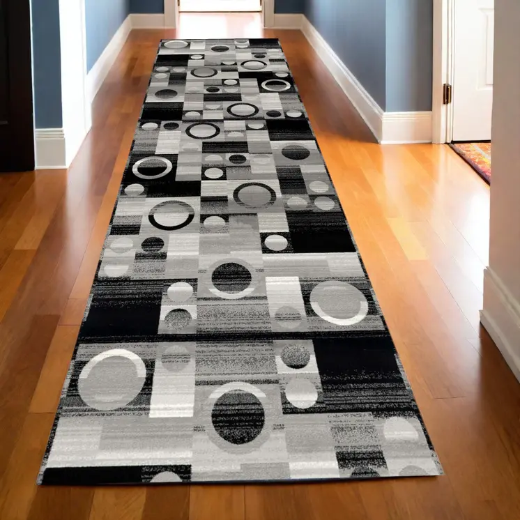 15' Gray Abstract Dhurrie Runner Rug
