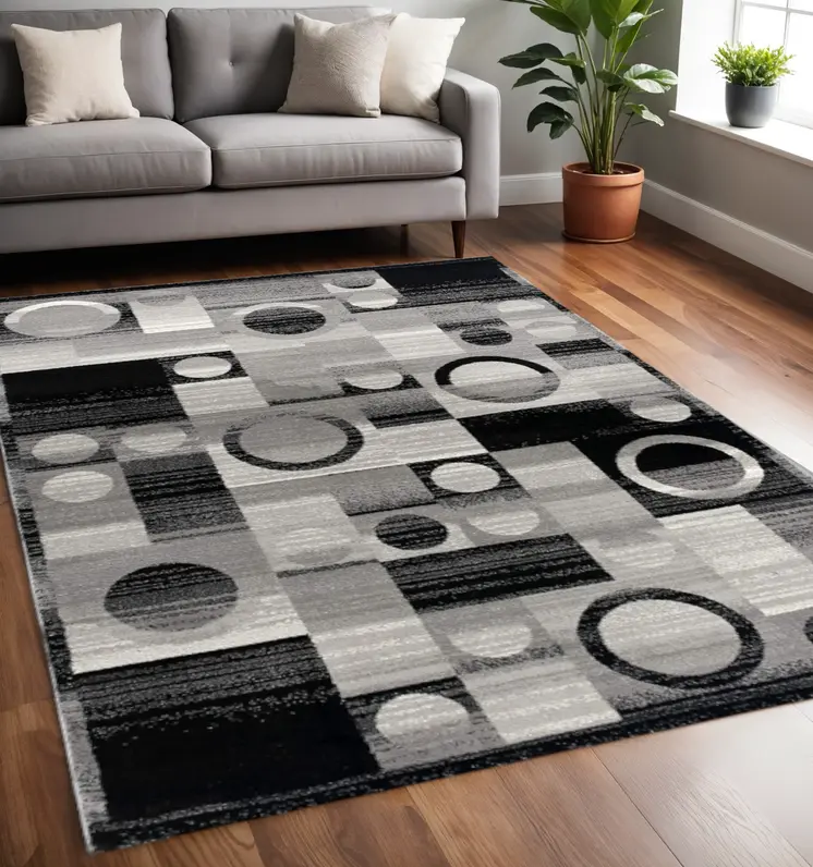 4' X 6' Gray Blocks And Rings Area Rug