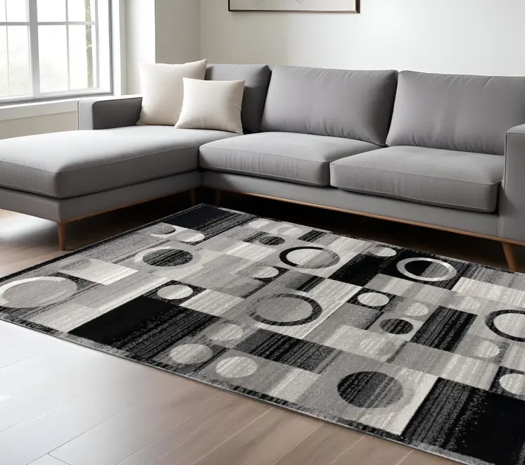 6' X 9' Gray Abstract Dhurrie Area Rug