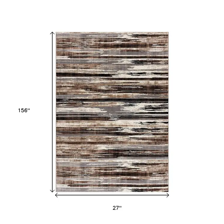 2' X 13' Beige Rustic Strokes Runner Rug