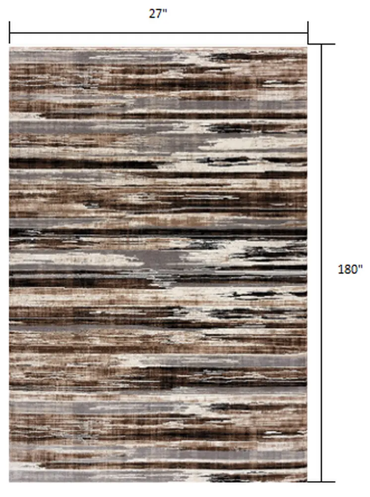 15' Beige Striped Dhurrie Runner Rug