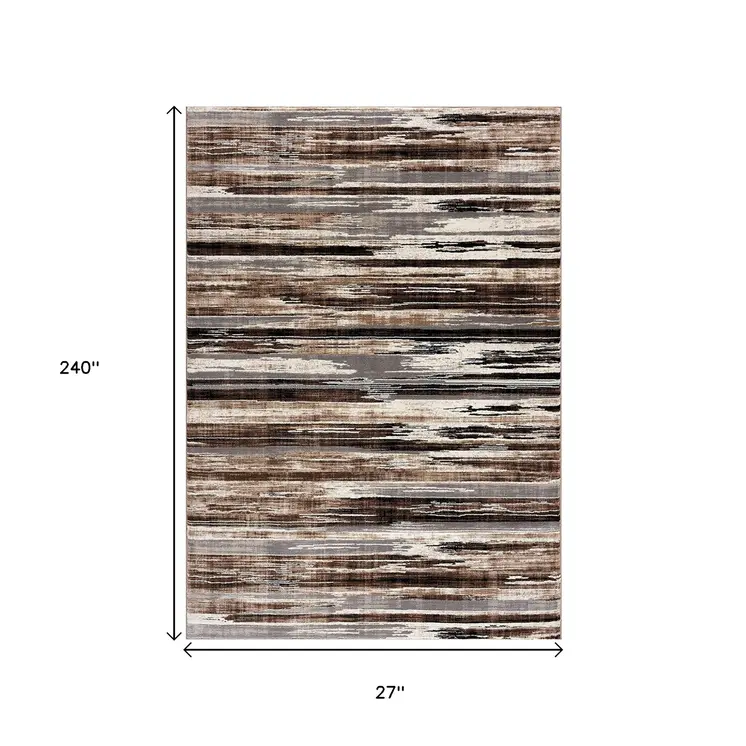 20' Beige Striped Dhurrie Runner Rug