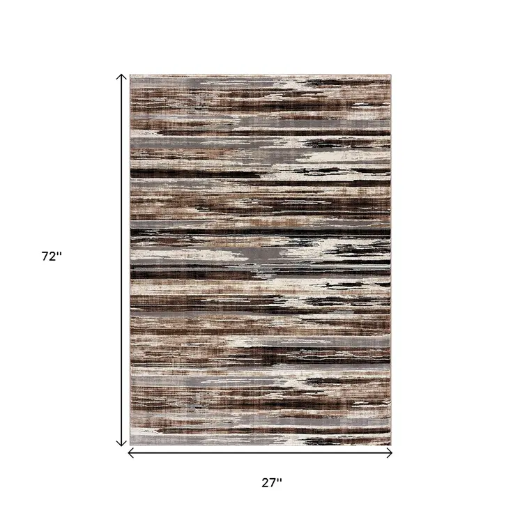 2' X 6' Beige Rustic Strokes Area Rug