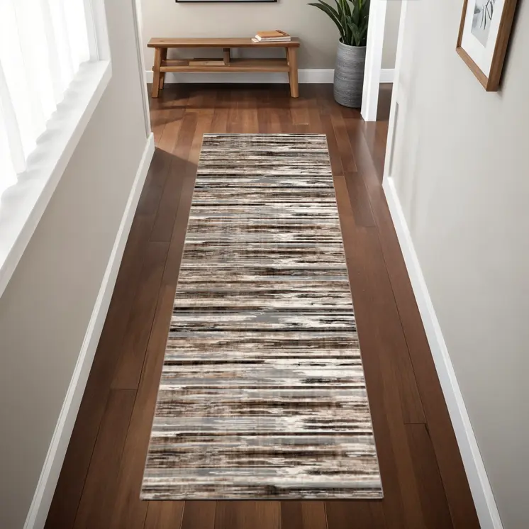 2' X 8' Beige Rustic Strokes Runner Rug
