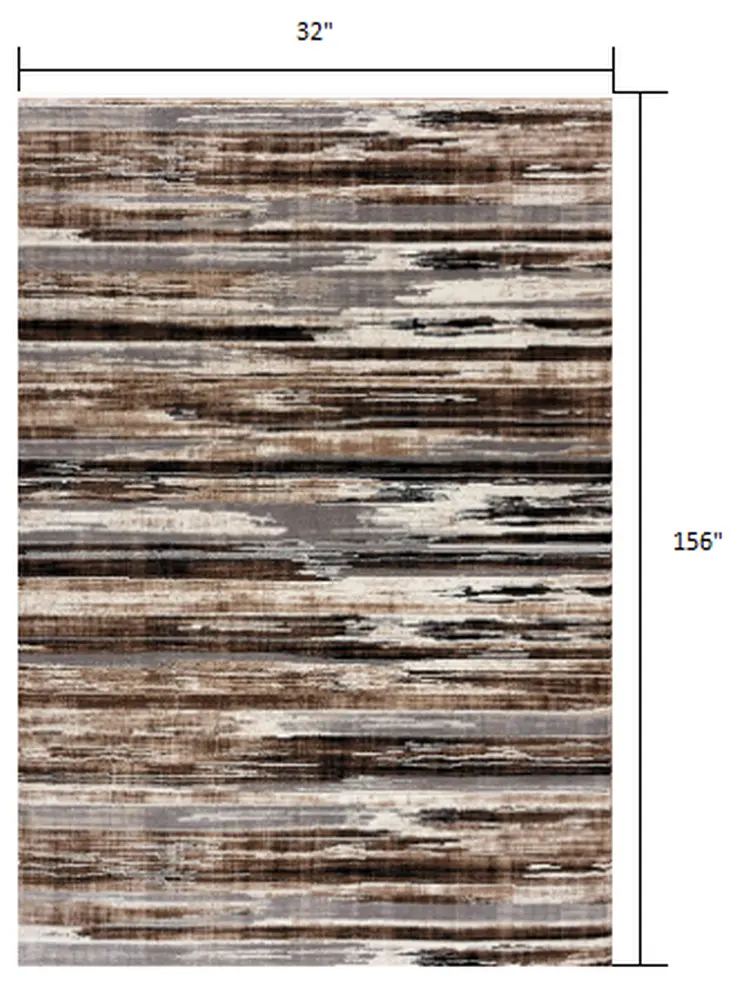 13' Beige And Ivory Abstract Shag Runner Rug