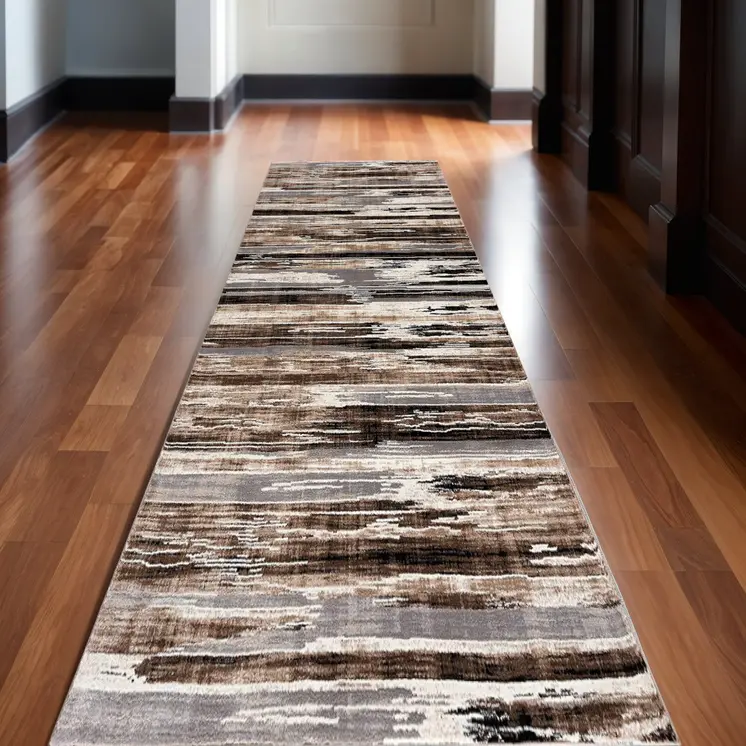 15' Beige Striped Dhurrie Runner Rug