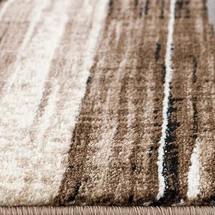 8' Beige Striped Dhurrie Runner Rug