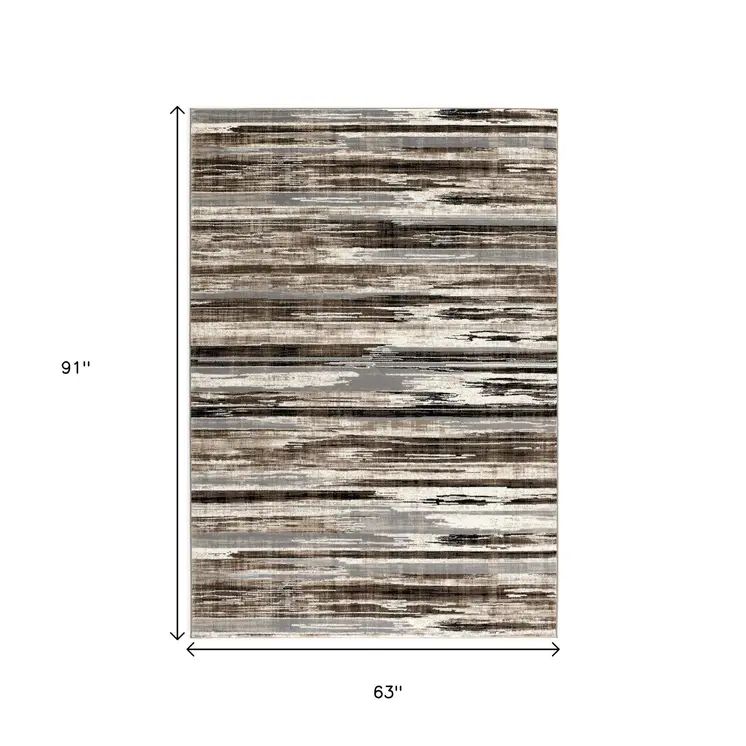 5' X 7' Beige Striped Dhurrie Area Rug