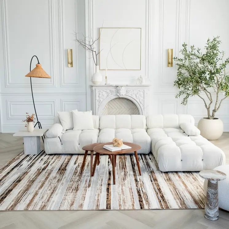 5' X 7' Beige Striped Dhurrie Area Rug