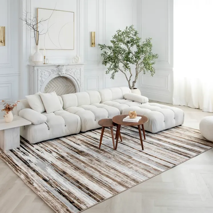 5' X 7' Beige Striped Dhurrie Area Rug