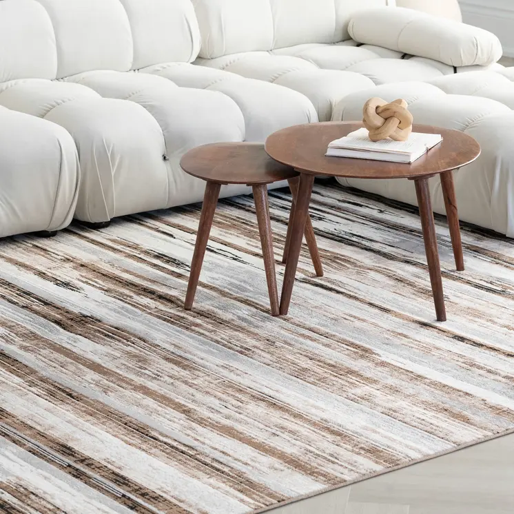 6' X 9' Beige Striped Dhurrie Area Rug