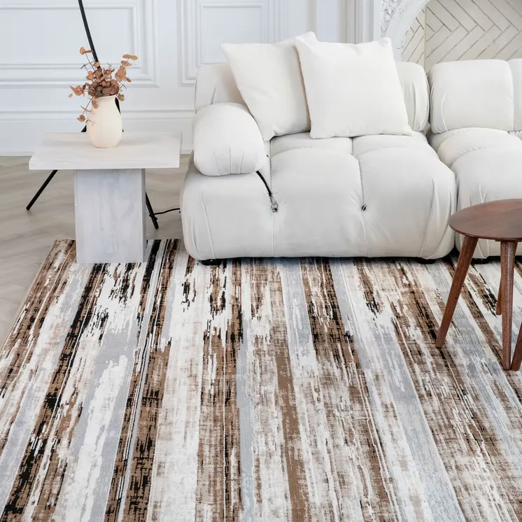 6' X 9' Beige Striped Dhurrie Area Rug