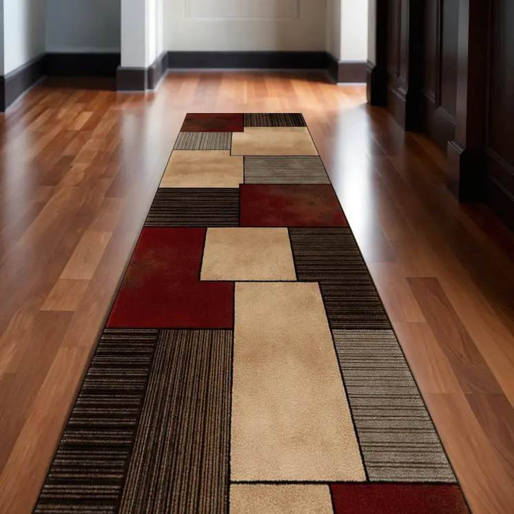 10' Beige And Brown Abstract Shag Runner Rug