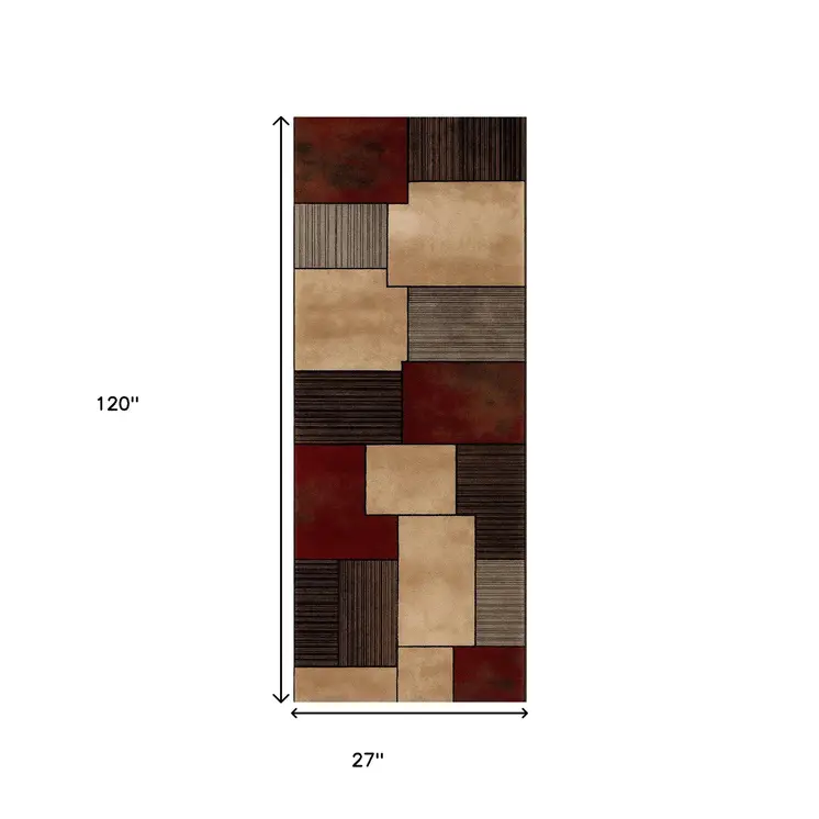 10' Beige And Brown Abstract Shag Runner Rug