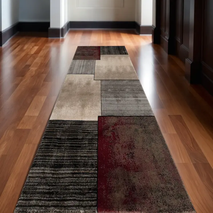 10' Brown Abstract Power Loom Runner Rug