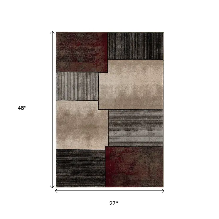 2' X 4' Brown Abstract Dhurrie Area Rug
