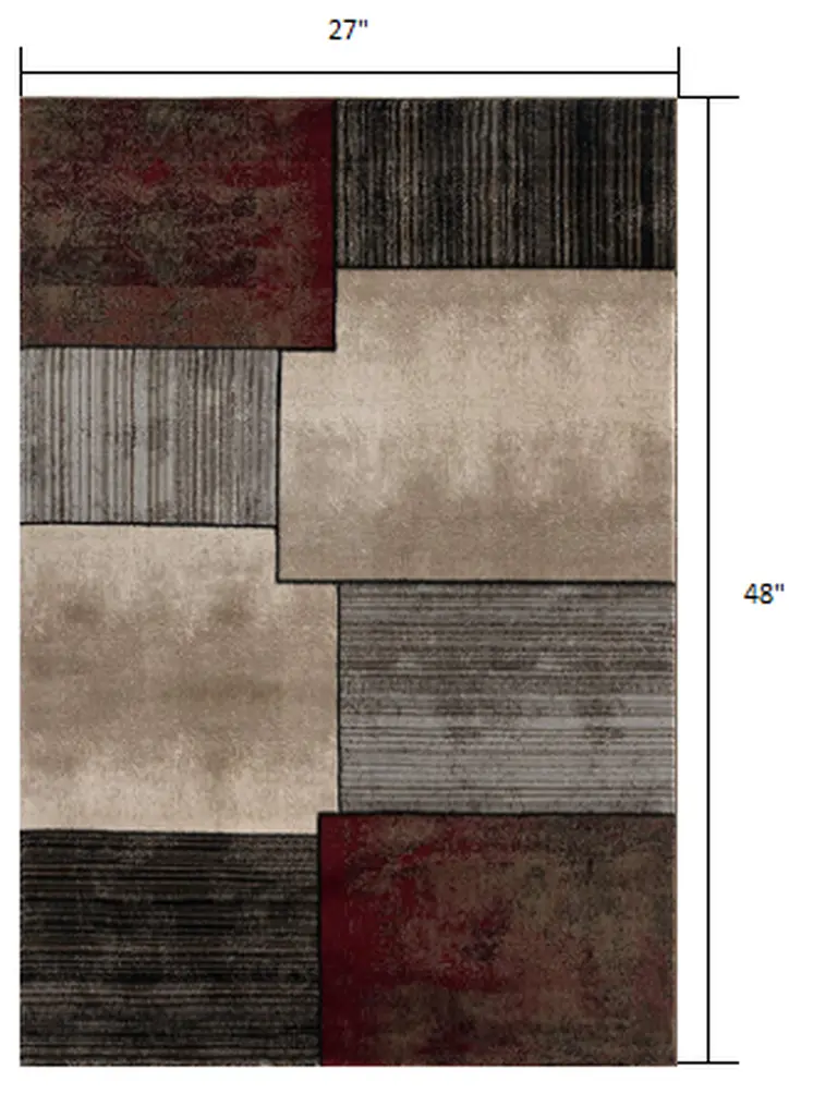 2' X 4' Brown Abstract Dhurrie Area Rug