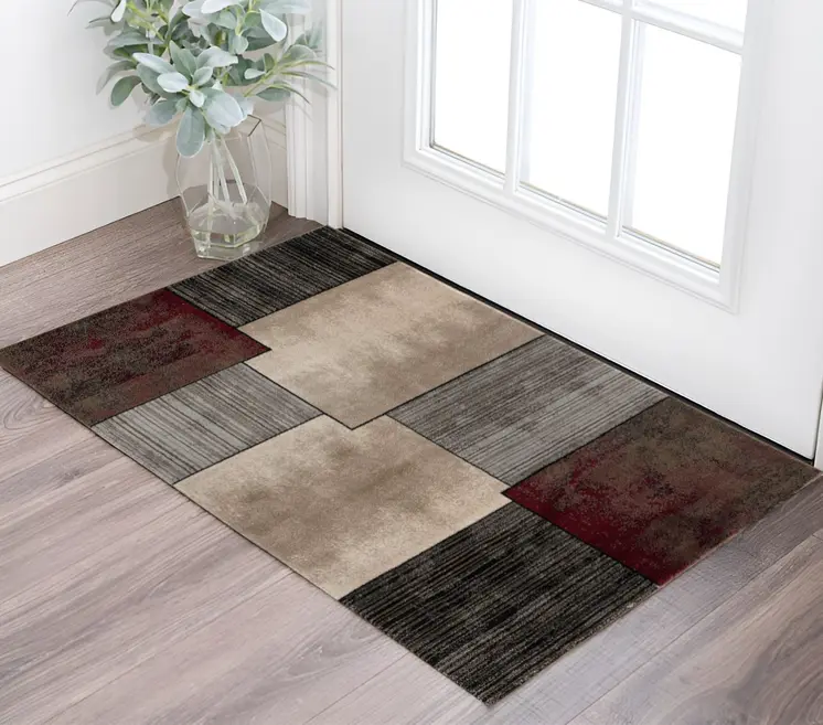 2' X 4' Brown Abstract Dhurrie Area Rug