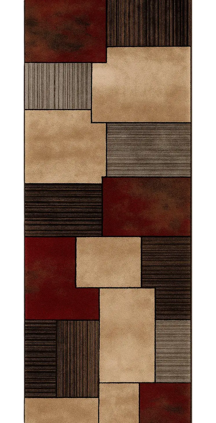8' Beige And Brown Abstract Shag Runner Rug